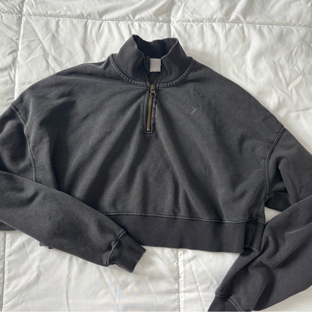 Gymshark Black Quarter-Zip Cropped Sweatshirt